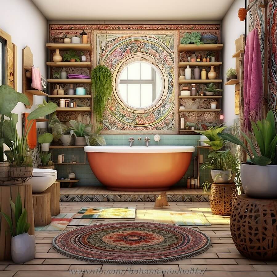 bohemian style bathroom decor (14)