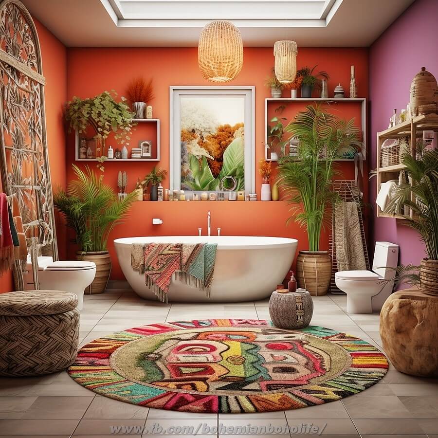 bohemian style bathroom decor (17)