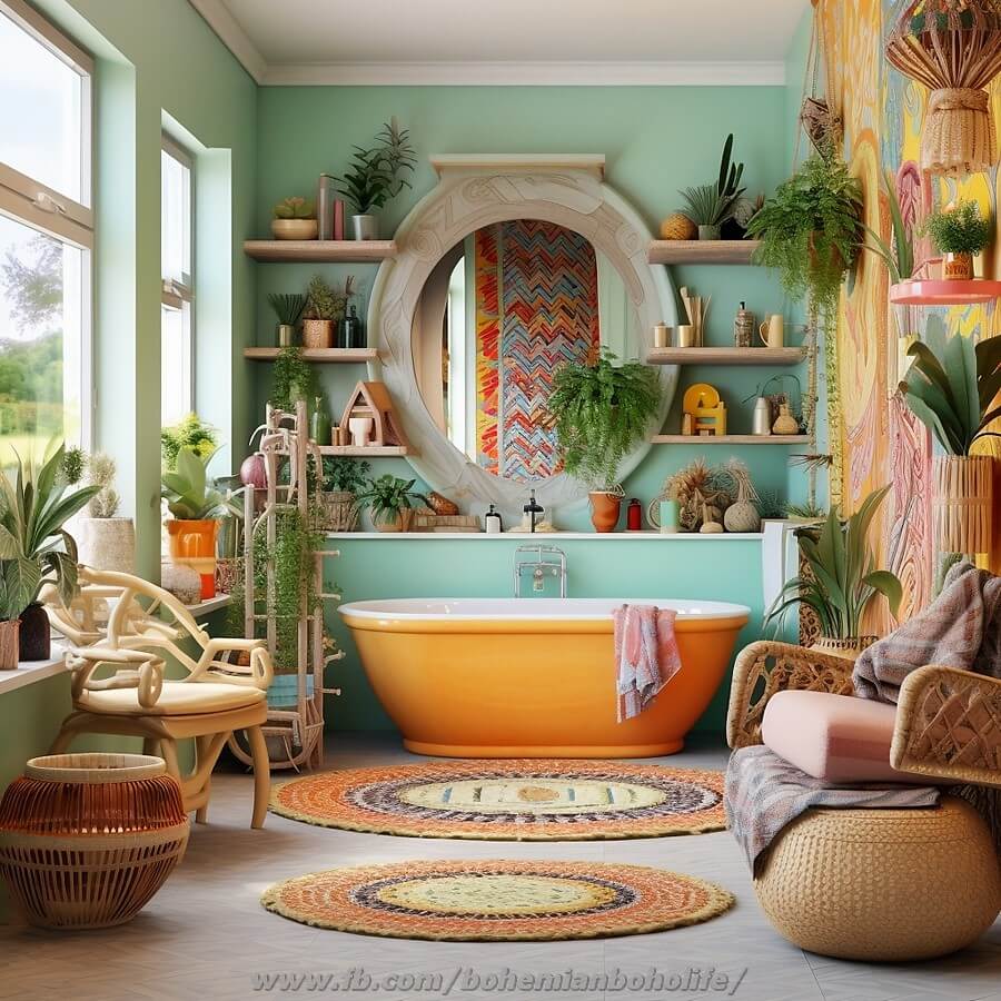 bohemian style bathroom decor (27)