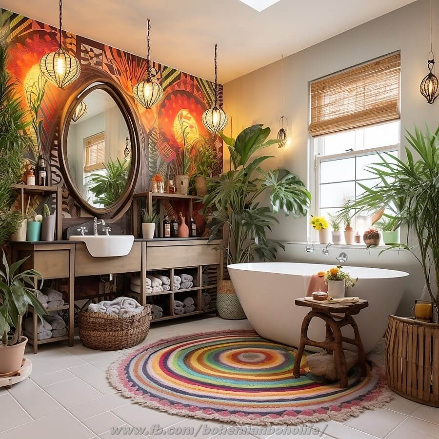 bohemian style bathroom decor (8)