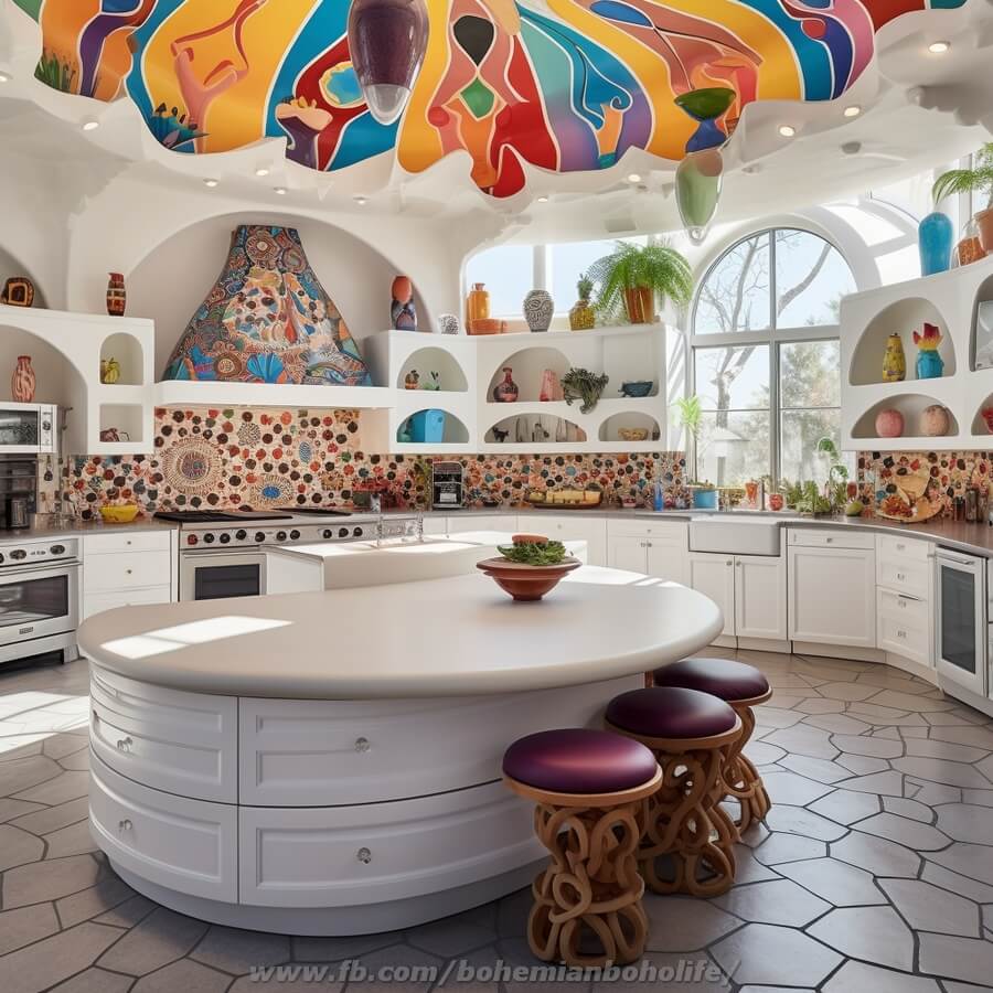 hippie boho style kitchen decor (24)