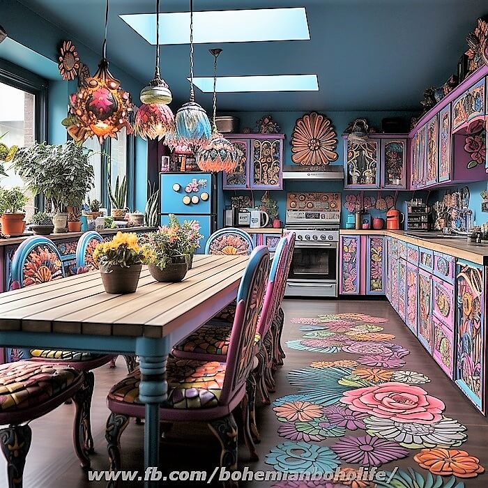 hippie boho style kitchen decor (25)