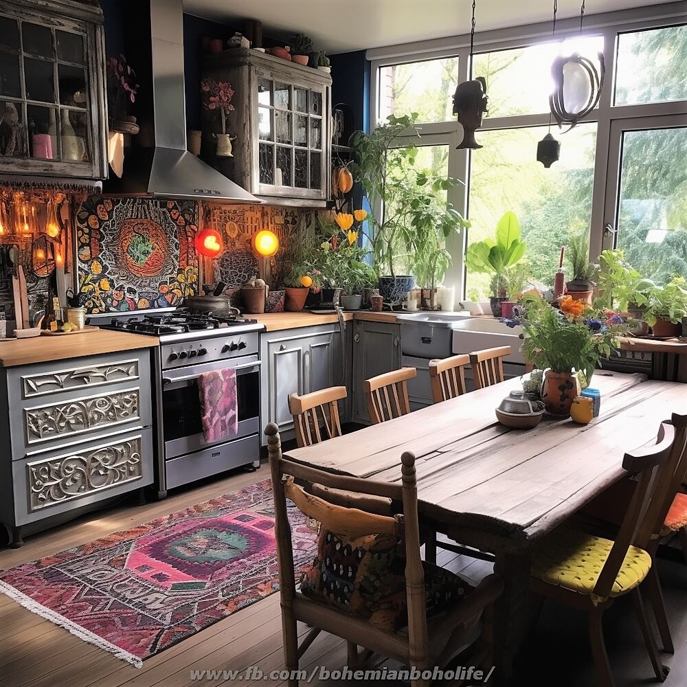 hippie boho style kitchen decor (28)