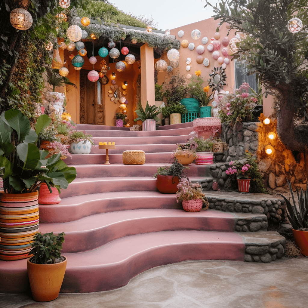 Boho-Style Outdoor Garden Stairs for a Whimsical Escape (16)