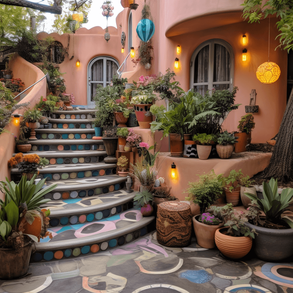 Boho-Style Outdoor Garden Stairs for a Whimsical Escape (18)