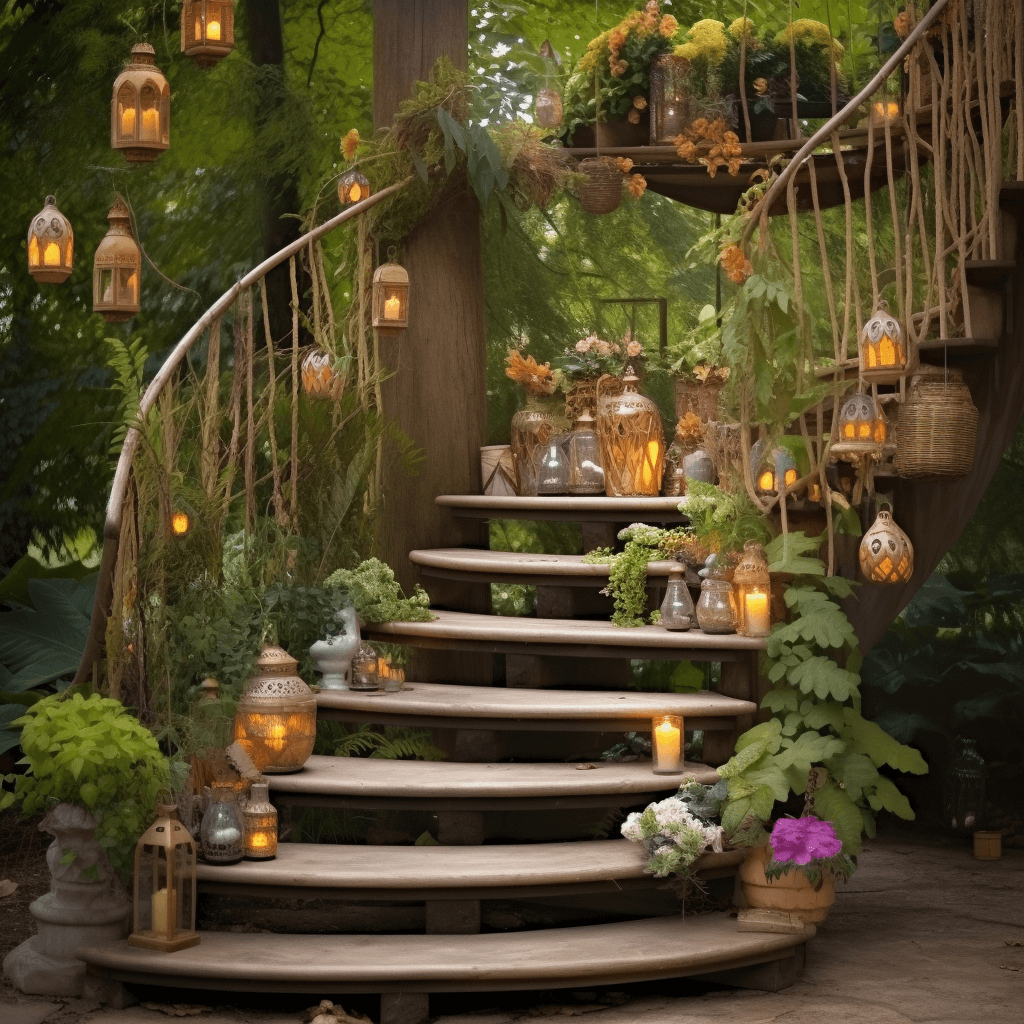 Boho-Style Outdoor Garden Stairs for a Whimsical Escape (22)