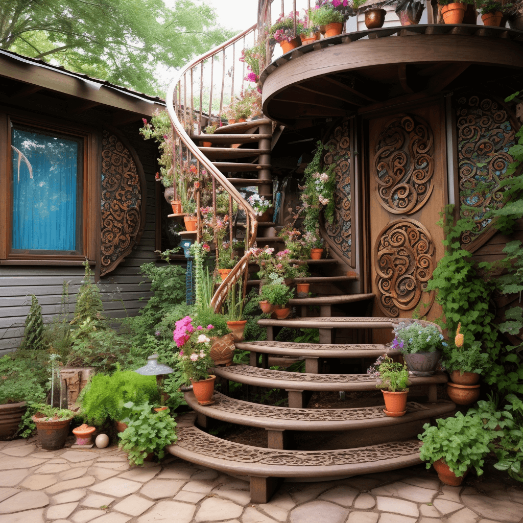 Boho-Style Outdoor Garden Stairs for a Whimsical Escape (23)