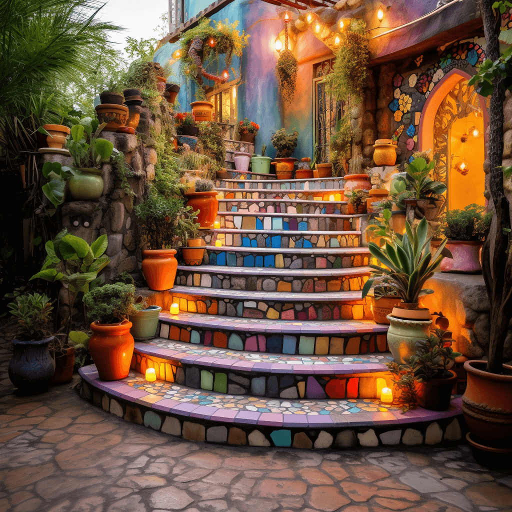 Boho-Style Outdoor Garden Stairs for a Whimsical Escape (8)