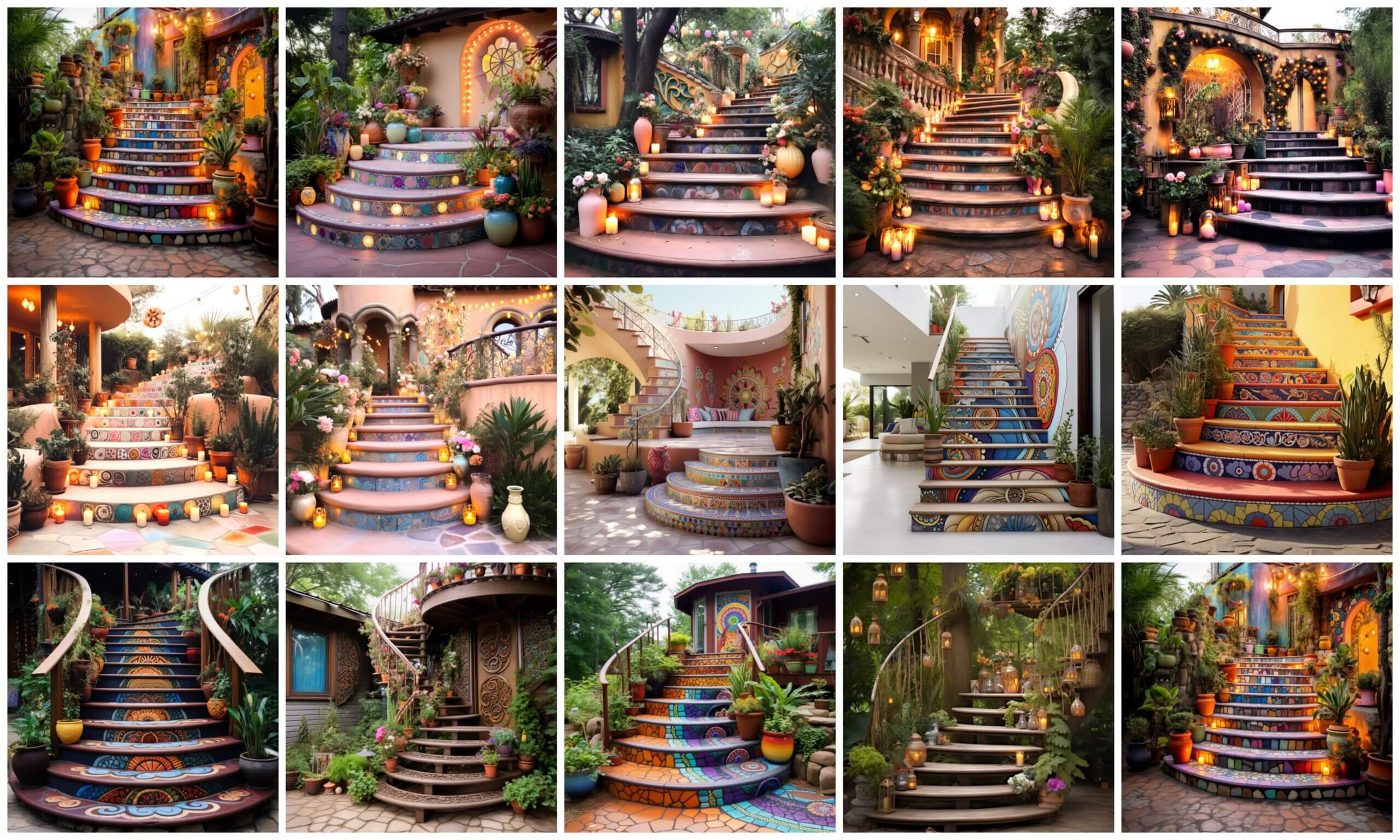 Boho-Style Outdoor Garden Stairs for a Whimsical Escape