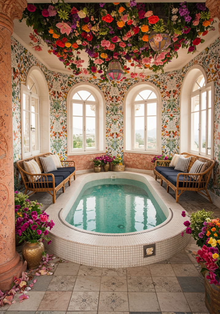 Rustic Meets Bohemian Design A Colorful Indoor Pool Escape | Hippie ...