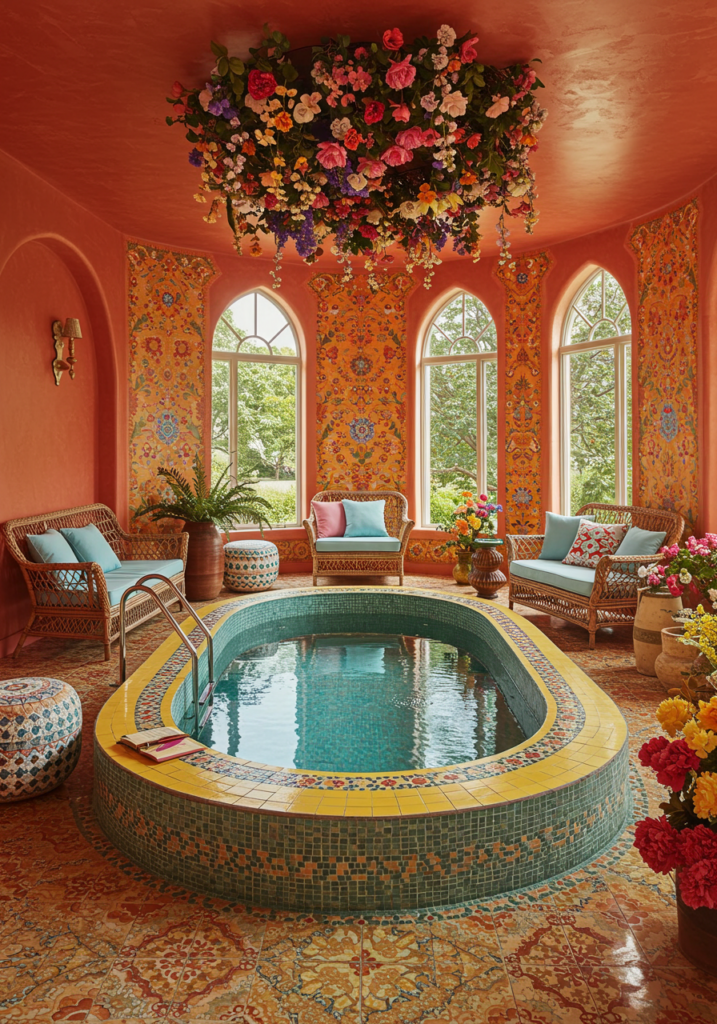 Rustic Meets Bohemian Design A Colorful Indoor Pool Escape | Hippie ...