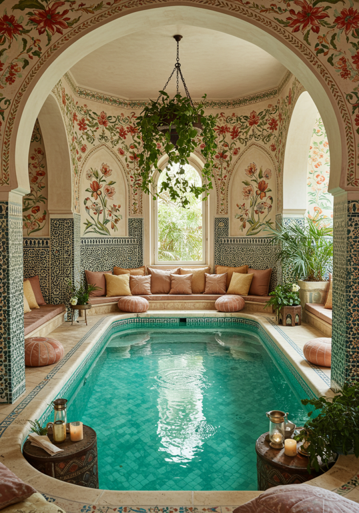 Rustic Meets Bohemian Design A Colorful Indoor Pool Escape | Hippie ...